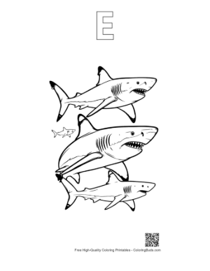 Thumbnail: Playful Great White Sharks Outline Pack Printable Outline Alphabet E