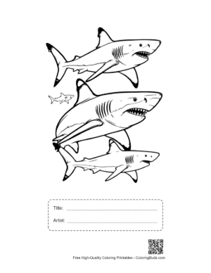Thumbnail: Playful Great White Sharks Outline Pack Printable with Title and Artist Box