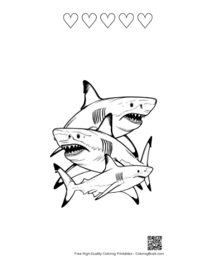 Thumbnail: Playful Great White Sharks Stack Printable and 5 Heart Outline