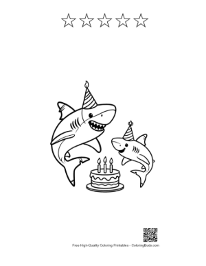 Thumbnail: Shark Birthday Party Illustration for Kids Printable and 5 Star Outline