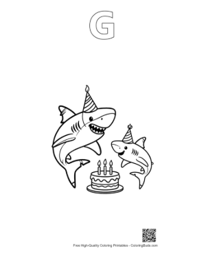 Thumbnail: Shark Birthday Party Illustration for Kids Printable Outline Alphabet G