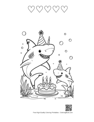 Thumbnail: Two Sharks Wearing Striped Party Hats Underwater Printable and 5 Heart Outline