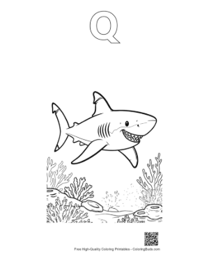 Thumbnail: Undersea Birthday Celebration with Two Friendly Sharks Printable Outline Alphabet Q
