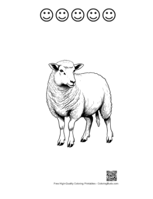 Thumbnail: Fluffy Woolly Sheep Illustration Printable and 5 Happy Face Outline