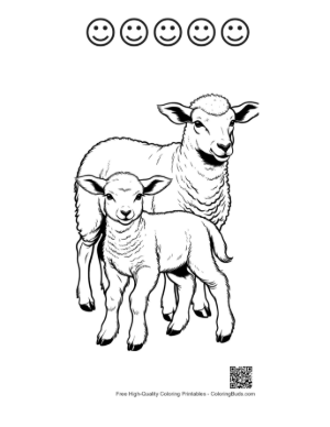 Thumbnail: Mother Sheep and Lamb Standing Together Printable and 5 Happy Face Outline