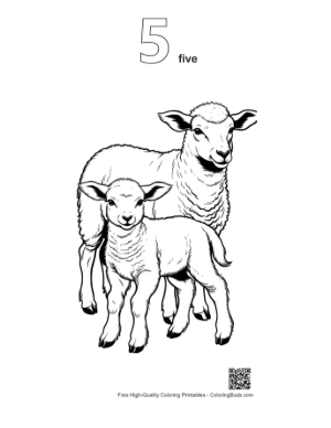 Thumbnail: Mother Sheep and Lamb Standing Together Printable Outline Number 5
