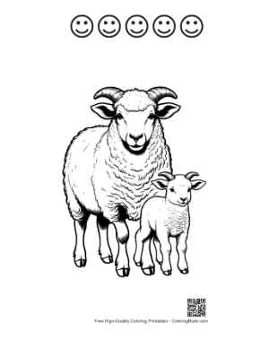 Thumbnail: Woolly Mother Sheep and Lamb Printable and 5 Happy Face Outline