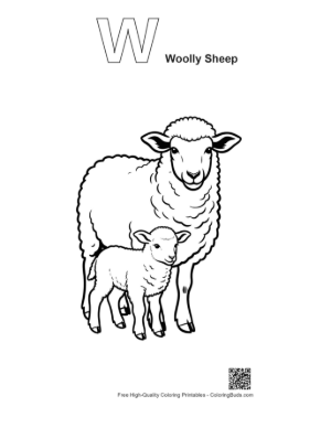 Thumbnail: Woolly Mother Sheep and Lamb Printable Outline Alphabet with Woolly Sheep