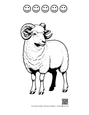 Thumbnail: Woolly Ram Illustration Printable and 5 Happy Face Outline
