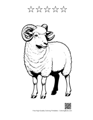 Thumbnail: Woolly Ram Illustration Printable and 5 Star Outline