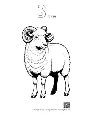 Thumbnail: Woolly Ram Illustration Printable Outline Number 3