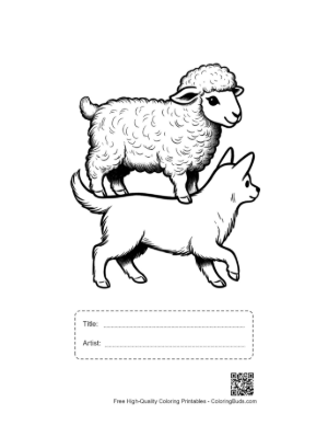 Thumbnail: Woolly Sheep Riding a Playful Dog Printable with Title and Artist Box
