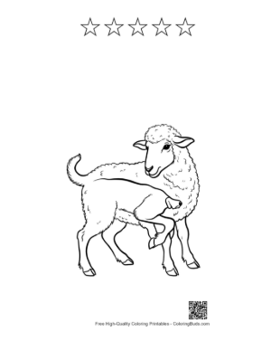 Thumbnail: Woolly Sheep Standing Gracefully Printable and 5 Star Outline