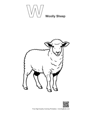 Thumbnail: Woolly Sheep Standing Gracefully Printable Outline Alphabet W Woolly Sheep