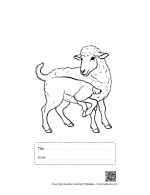 Thumbnail: Woolly Sheep Standing Gracefully Printable with Title and Artist Box