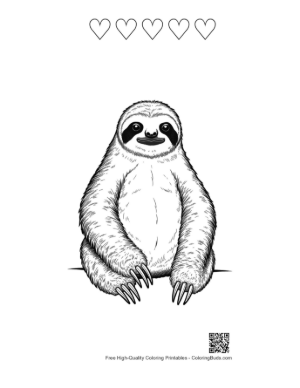Thumbnail: Charming Three-Toed Sloth Smiling Printable and 5 Heart Outline