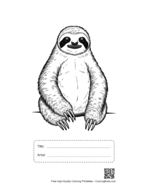 Thumbnail: Charming Three-Toed Sloth Smiling Printable with Title and Artist Box