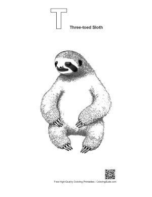 Thumbnail: Chill Three-Toed Sloth Sketch Printable Outline Alphabet T Three-Toed Sloth