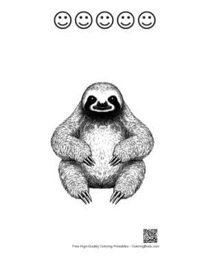 Thumbnail: Cute Three-Toed Sloth Illustration Printable and 5 Happy Face Outline