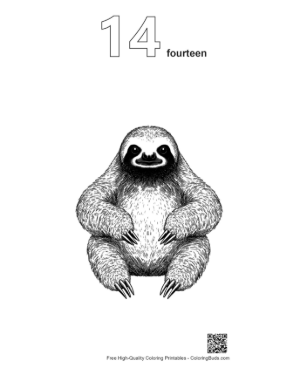 Thumbnail: Cute Three-Toed Sloth Illustration Printable Outline Number 14