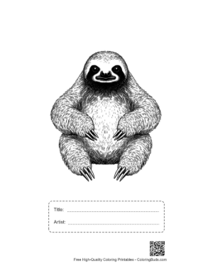 Thumbnail: Cute Three-Toed Sloth Illustration Printable with Title and Artist Box