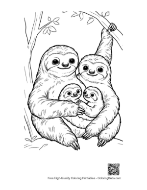 Thumbnail: Happy Three-Toed Sloth Family Hanging on Tree Branch
