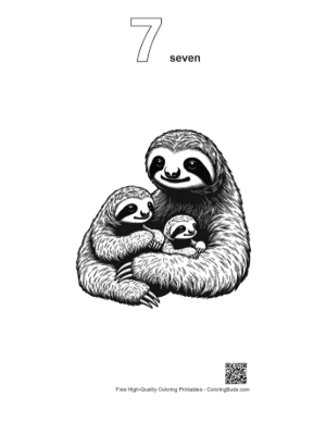 Thumbnail: Mother Three-Toed Sloth Embracing Babies Printable Outline Number 7