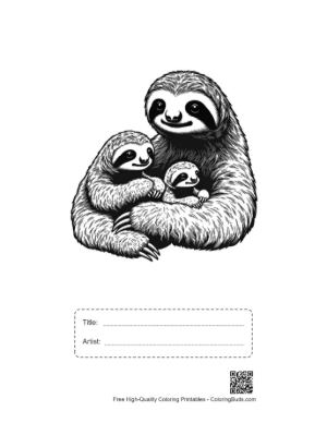 Thumbnail: Mother Three-Toed Sloth Embracing Babies Printable with Title and Artist Box