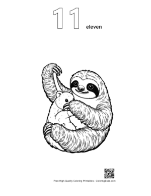 Thumbnail: Mother Three-Toed Sloth Hugging Baby Printable Outline Number 11