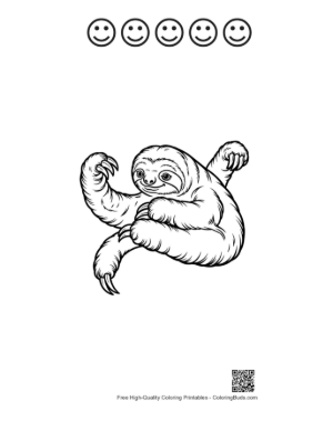 Thumbnail: Playful Three-Toed Sloth Striking a Pose Printable and 5 Happy Face Outline
