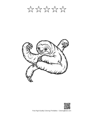 Thumbnail: Playful Three-Toed Sloth Striking a Pose Printable and 5 Star Outline