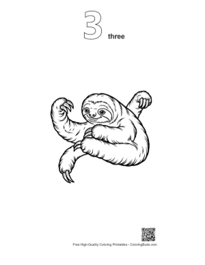 Thumbnail: Playful Three-Toed Sloth Striking a Pose Printable Outline Number 3