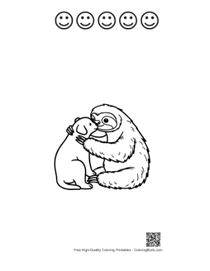 Thumbnail: Three-Toed Sloth Hugging Cute Puppy Printable and 5 Happy Face Outline