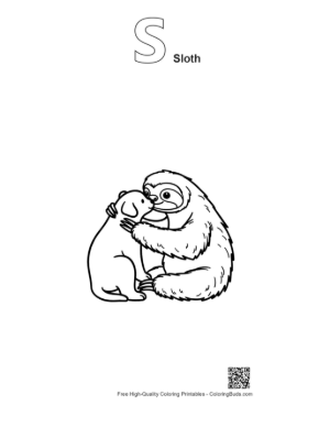 Thumbnail: Three-Toed Sloth Hugging Cute Puppy Printable Outline Alphabet S Sloth