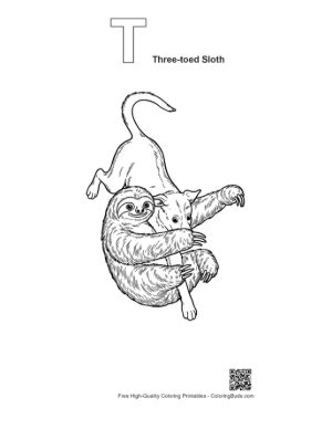 Thumbnail: Three-Toed Sloth Hugging Playful Dog Printable Outline Alphabet T Three-Toed Sloth