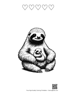 Thumbnail: Three-Toed Sloth Mom with Baby Printable and 5 Heart Outline