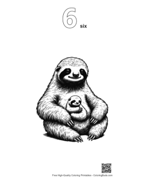Thumbnail: Three-Toed Sloth Mom with Baby Printable Outline Number 6