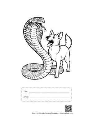 Thumbnail: Cobra Confronting Playful Dog Printable with Title and Artist Box