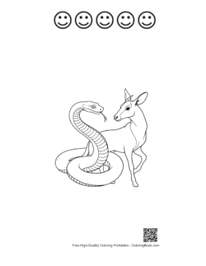 Thumbnail: Coiled Python Embracing Gentle Deer Printable and 5 Happy Face Outline