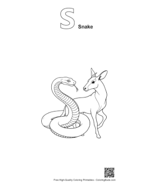 Thumbnail: Coiled Python Embracing Gentle Deer Printable Outline Alphabet S Snake