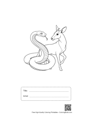 Thumbnail: Coiled Python Embracing Gentle Deer Printable with Title and Artist Box