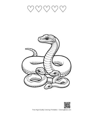 Thumbnail: Coiled Python Family Illustration Printable and 5 Heart Outline