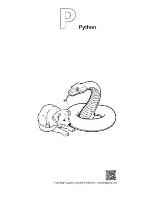 Thumbnail: Curious Puppy with Coiled Python Printable Outline Alphabet P Python