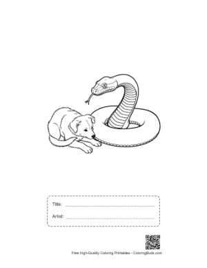 Thumbnail: Curious Puppy with Coiled Python Printable with Title and Artist Box