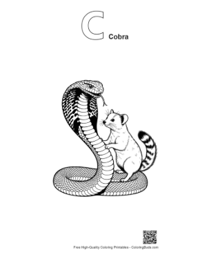 Thumbnail: Friendly Cobra and Playful Gerbil Embrace Printable Outline Alphabet C Cobra