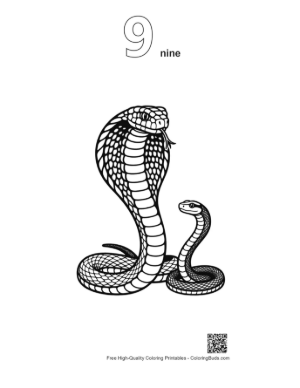 Thumbnail: Majestic Cobra and Baby Snake Line Art Printable Outline Number 9