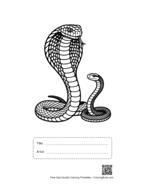 Thumbnail: Majestic Cobra and Baby Snake Line Art Printable with Title and Artist Box