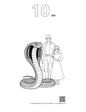 Thumbnail: Majestic Cobra with Anime Couple Printable Outline Number 10
