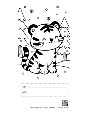 Thumbnail: Adorable Baby Tiger Playing in the Winter Snow Printable with Title and Artist Box