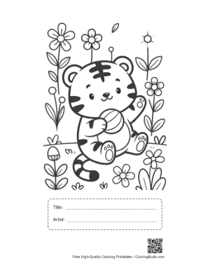 Thumbnail: Adorable Bengal Tiger Sitting Among Blooming Daisies Printable with Title and Artist Box